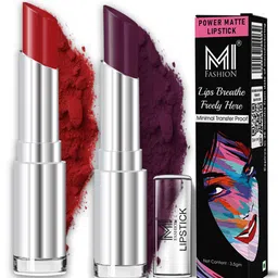 MI FASHION Set Of 2 Creamy Matte Bullet Lipstick - 3.5 g Each - Wine - Old Red Brick-55