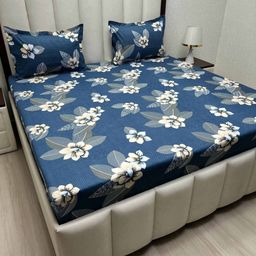Pure Decor Amulya Blue Floral Printed Microfiber 330 TC Queen Bedsheet Set 2.28 x 2.54 m-image-65