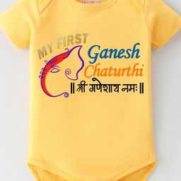 BLUSHES Infants Ganesh Chaturthi Printed Pure Cotton Bodysuit-image-83