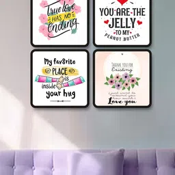 SAF White & Yellow 4 Pieces Love Quotes Painting Framed Wall Art-picture-4