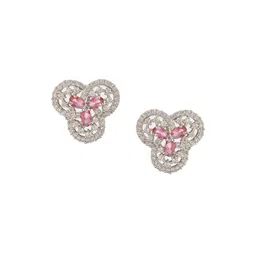 Jazz and Sizzle Silver-Plated American Diamond Studded Floral Studs image 2