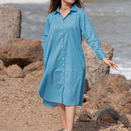 Babli Women Pure Cotton Calm blue Shirt Dress-image-61