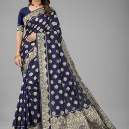 AMK FASHION Ethnic Motifs Woven Design Zari Pure Silk Banarasi Saree-55