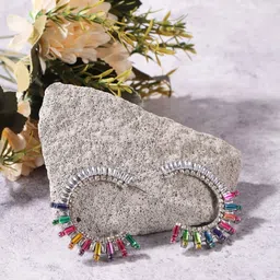 KPOP Silver-Plated Rhinestone Contemporary Half Hoop Earrings-image-64