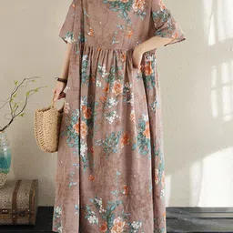 JC Mode Women Floral Print Round Neck Empire Maxi Dress-image-89