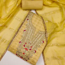 LeeliPeeri Designer Floral Embroidered Chanderi Butti Silk Unstitched Dress Material-2