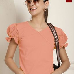 Metronaut Women Pack Of 2 V-Neck Puff Sleeve Regular Top-image-84