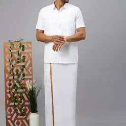 Ramraj Men Solid Adjustable Dhoti with Border image 3