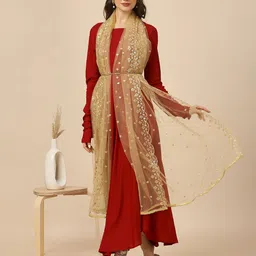 Dupatta Bazaar Floral Embroidered Sequinned Net Dupatta image 5