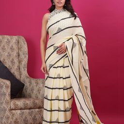 Vanedik Striped Pure Cotton Block Print Saree-19