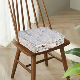 Kuber Industries Grey & Green 4 Pieces Checked Cotton Chair Pads-image-65