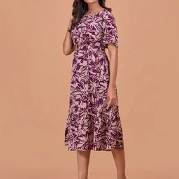 all about you Women Floral Print Boat Neck A-Line Midi Dress Comes with a belt-image-26