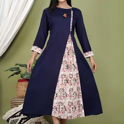 Indiwest Solid A-Line Kurta with Floral Printed Godet-picture-14
