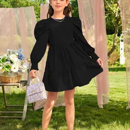 Kotty Girls Puff Sleeves Fit & Flare Dress-image-61