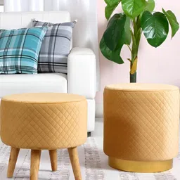 Shadowkart 2Pc Beige Wooden Mudda Pouffe Ottoman-9
