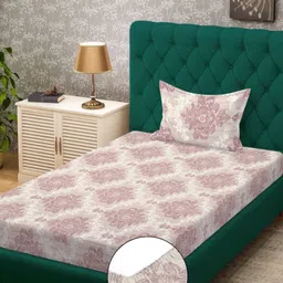 KLOTTHE Beige Ethnic Motif 300 TC Fitted Single Bedsheet With Pillow Cover - 2.25 mx1.50 m-image-12
