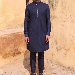 ABKASA Geometric Self Design Mandarin Collar Kurta with Trousers-picture-31