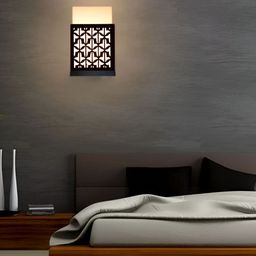 Gojeeva Black and White Wooden Textured Square Shaped Wall Lamp-55