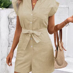 DressBerry Vertically Striped Waist Tie-Ups Extended Sleeves Playsuit-picture-47