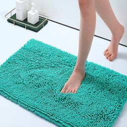 HOKIPO Turquoise Blue 1800 GSM Anti-Slip Chenille Bath Rug-46