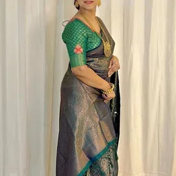 CANIZZARO Ethnic Motifs Zari Silk Blend Handloom Banarasi Saree-picture-17