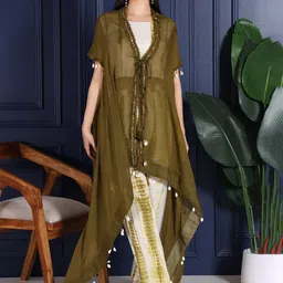 KRIDHAA FASHION BOUTIQUE Dyred Crop-Top & Trousers With Shrug Co-Ords-image-96