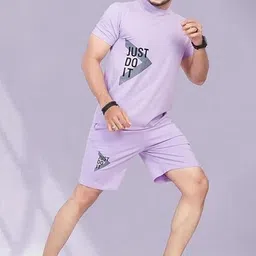 divra clothing Men Top & Shorts Set Purple Solid-picture-28