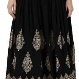 Women Abstract, Checkered, Chevron/Zig Zag, Printed, Floral Print A-line Black, Gold Skirt-2
