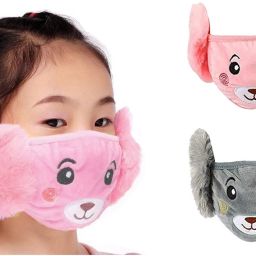 2 Pcs Warm Winter Fleece Earmuff With Face Mask for Girls Pink and Grey Ear Muff-image-9