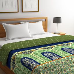 Portico New York Green & Navy Blue Ethnic Motifs AC Room 120 GSM Double Bed Comforter-image-54