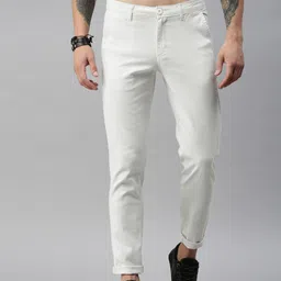 Roadster Men White Regular Fit Solid Regular Trousers-image-73
