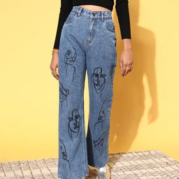 SASSAFRAS Women Blue High-Rise Straight Fit Stretchable Jeans-picture-28