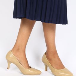 Marc Loire Beige Textured PU Work Kitten Pumps-15