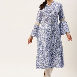 Saanjh Women White Floral Printed Regular Pure Cotton Kurta with Palazzos-image-10