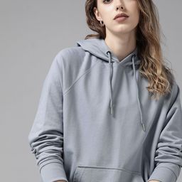 Roadster Women Blue Solid Hooded Raglan Sleeves Sweatshirt-image-104