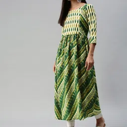 SheWill Women Green & Beige Printed Anarkali Kurta-image-22