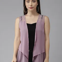 Aarika Women Purple Lace Insert Detail Shrug-image-39