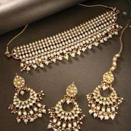 Peora Gold & White Gold Plated Kundan Choker Jewellery Set-35