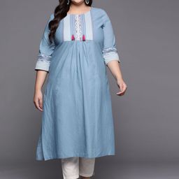 Varanga Plus Size Women Pure Cotton Striped Yoke Design Kurta-image-20