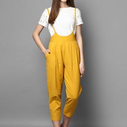 STREET 9 Women Mustard Relaxed Slim Fit Solid Cigarette Trousers-image-59