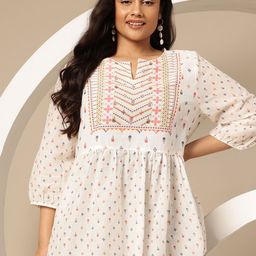 Sztori Plus Size Ethnic Motifs Print Pure Cotton Pleated Kurti-picture-9