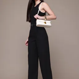 MANGO Combined-Fabric Belted Jumpsuit-image-73