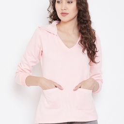 Belle Fille Women Peach-Coloured Solid Hooded Sweatshirt-image-89