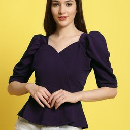 Fabflee Sweetheart Neck Puff Sleeves Peplum Top-image-66