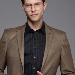 Raymond Brown Slim Fit Solid Single-Breasted Formal Blazer-image-6