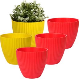 Kuber Industries Set Of 5 Red & Yellow Mega Flower Pot-26