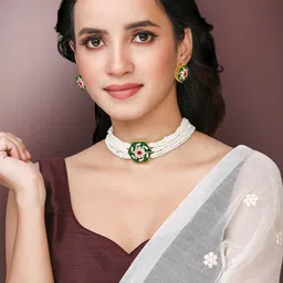 Peora Gold Plated Stone Studded & Beaded Meenakari Jewellery Set-picture-7