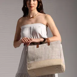 ENSAC Striped Structured Handheld Bag with Tasselled-7