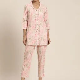 Shae by SASSAFRAS Pink Chevron Printed Sustainable Tunic With Straight Trousers-2