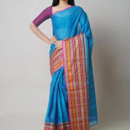 Unnati Silks Blue Cotton Woven Saree With Unstitched Blouse-image-19